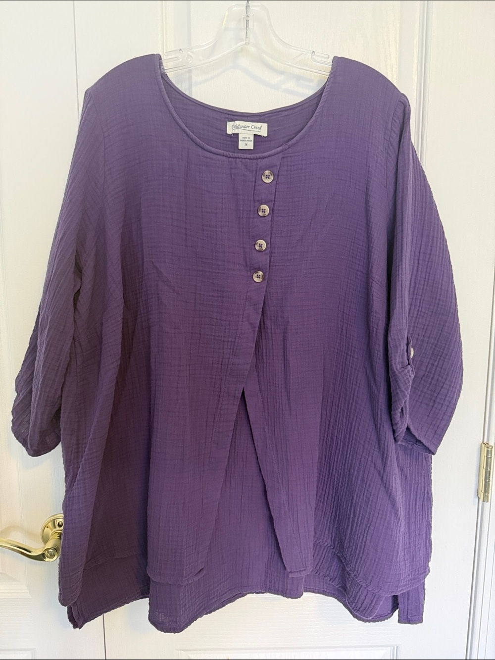 Coldwater Creek Purple Button-Front Tunic Top